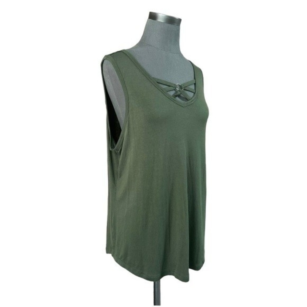 NO BOUNDARIES Womens Tank Top XXXL Green V Neck Ring Accent Rayon Stretch NWT - Picture 7 of 9